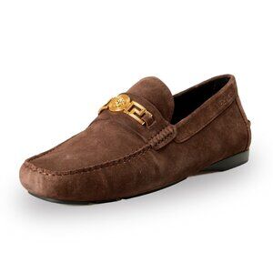 Versace Men's 100% Suede Leather Gold Medusa Car Shoes Loafers Shoes US 14 IT 47